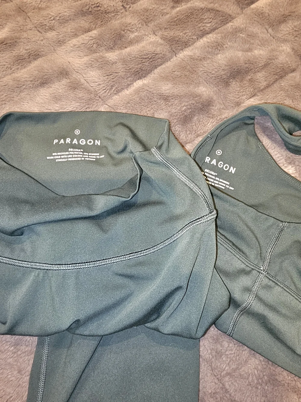 Worn Once Paragon Gem Green Ruched Racerback Sports Bra Pant Set